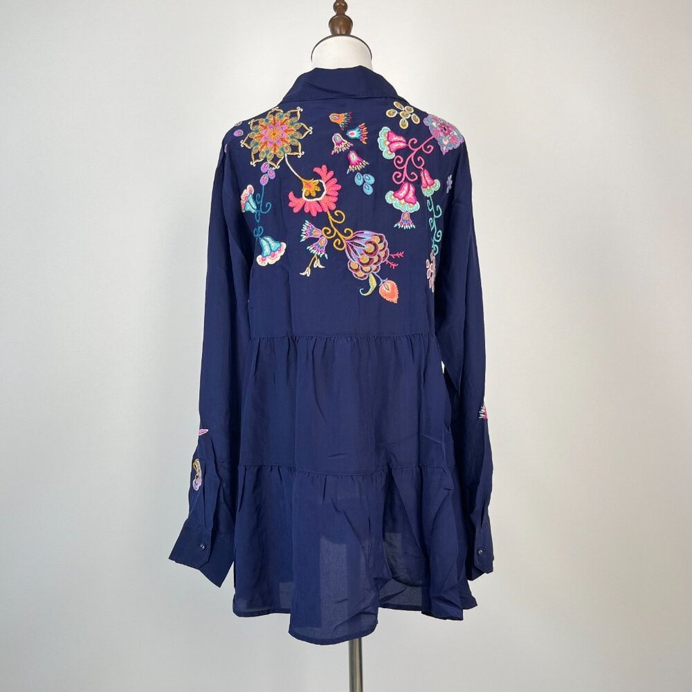 $398 NWOT Johnny Was ALESA TIERED Embroidered Floral Tunic Shirt Blouse Sz XS - Picture 9 of 13